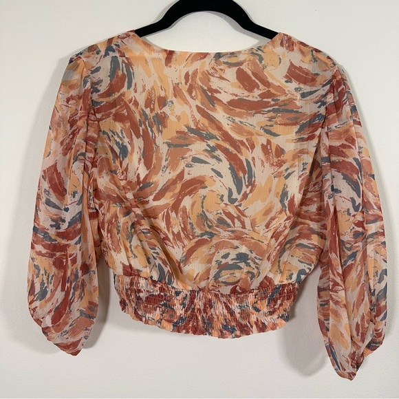 Anthropologie x Sage the Label Boho Smocked V Neck Blouse Cropped Size Small - Picture 2 of 10